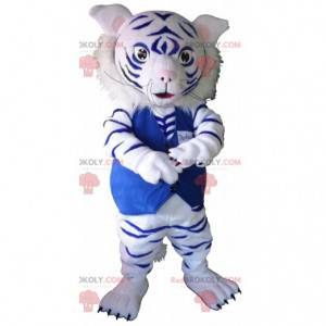 Witte en blauwe tijger mascotte. Baby luipaard mascotte -